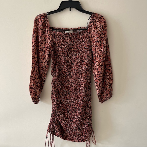 Jessica Simpson Floral Multicolor Smocked Shirred Fitted Square Neck Ruched Dres - Picture 2 of 5